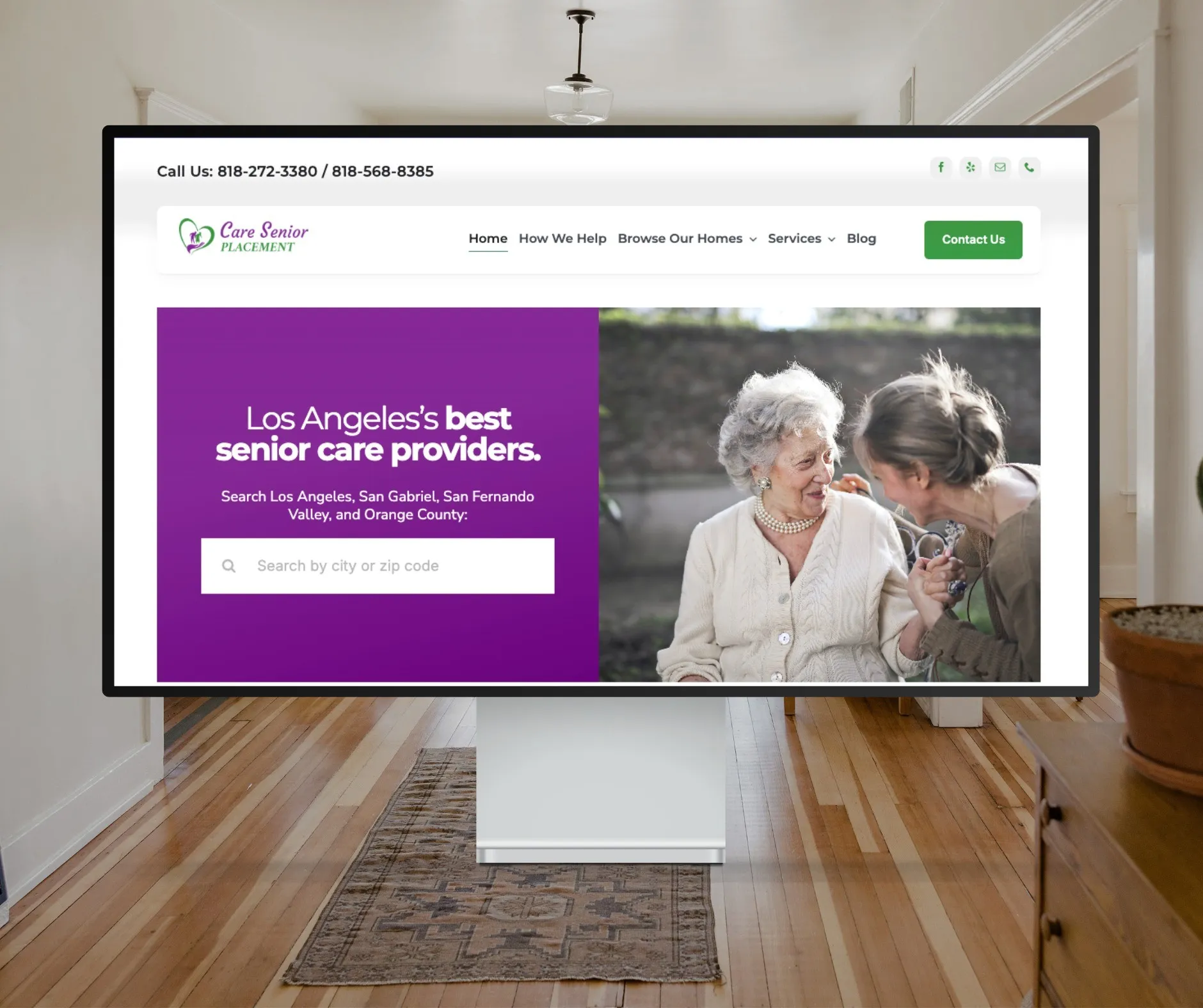 Care Senior Placement website shown on a desktop display