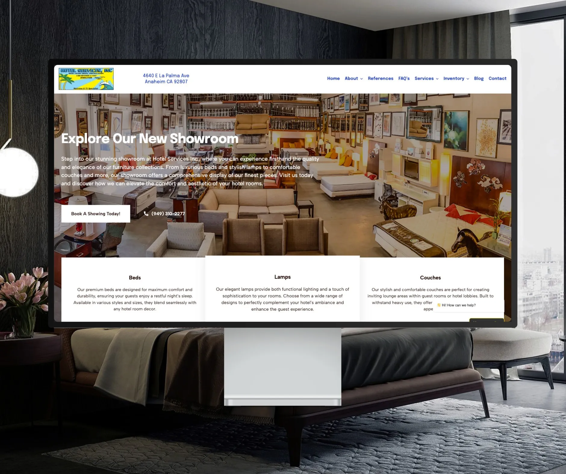Hotel Services, Inc. website shown on a desktop display