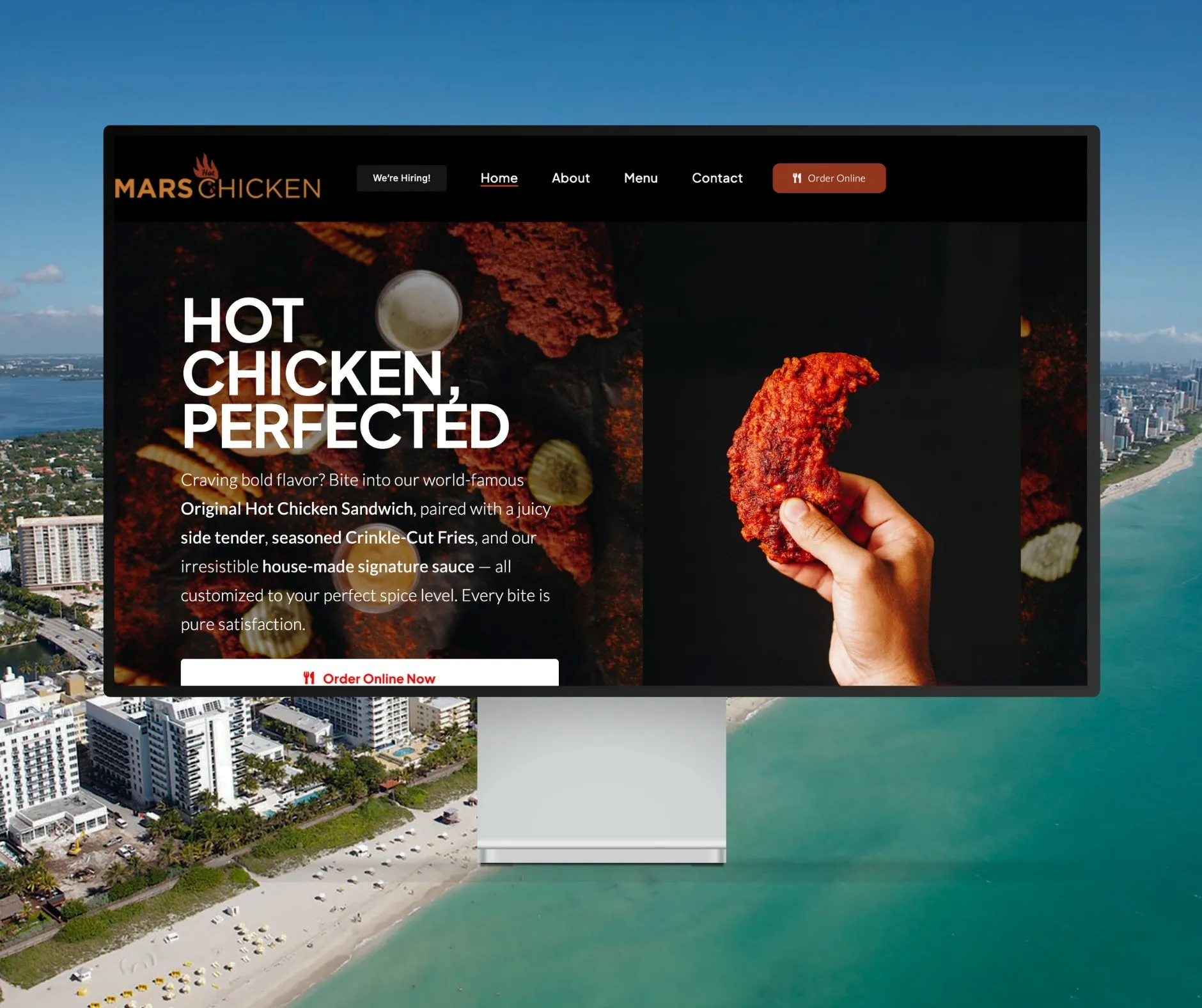 Mars Hot Chicken website shown on a desktop display